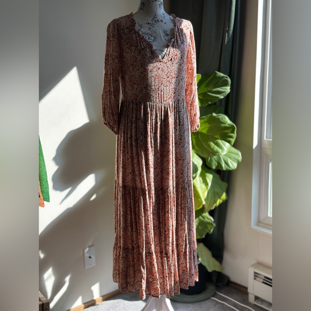 Jun & Ivy Floral Tiered Maxi Dress | XS | Boho Romantic Long Sleeve